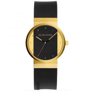 Jacob Jensen Damenuhr 744, goldplatiert mit Kautschukband