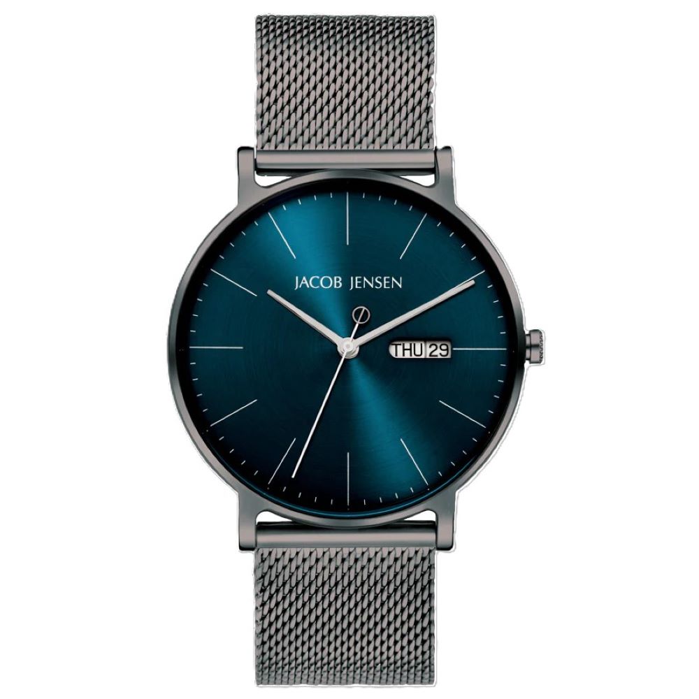 Jacob Jensen Herrenuhr Titan 167, blaues Zifferblatt, Edelstahlband