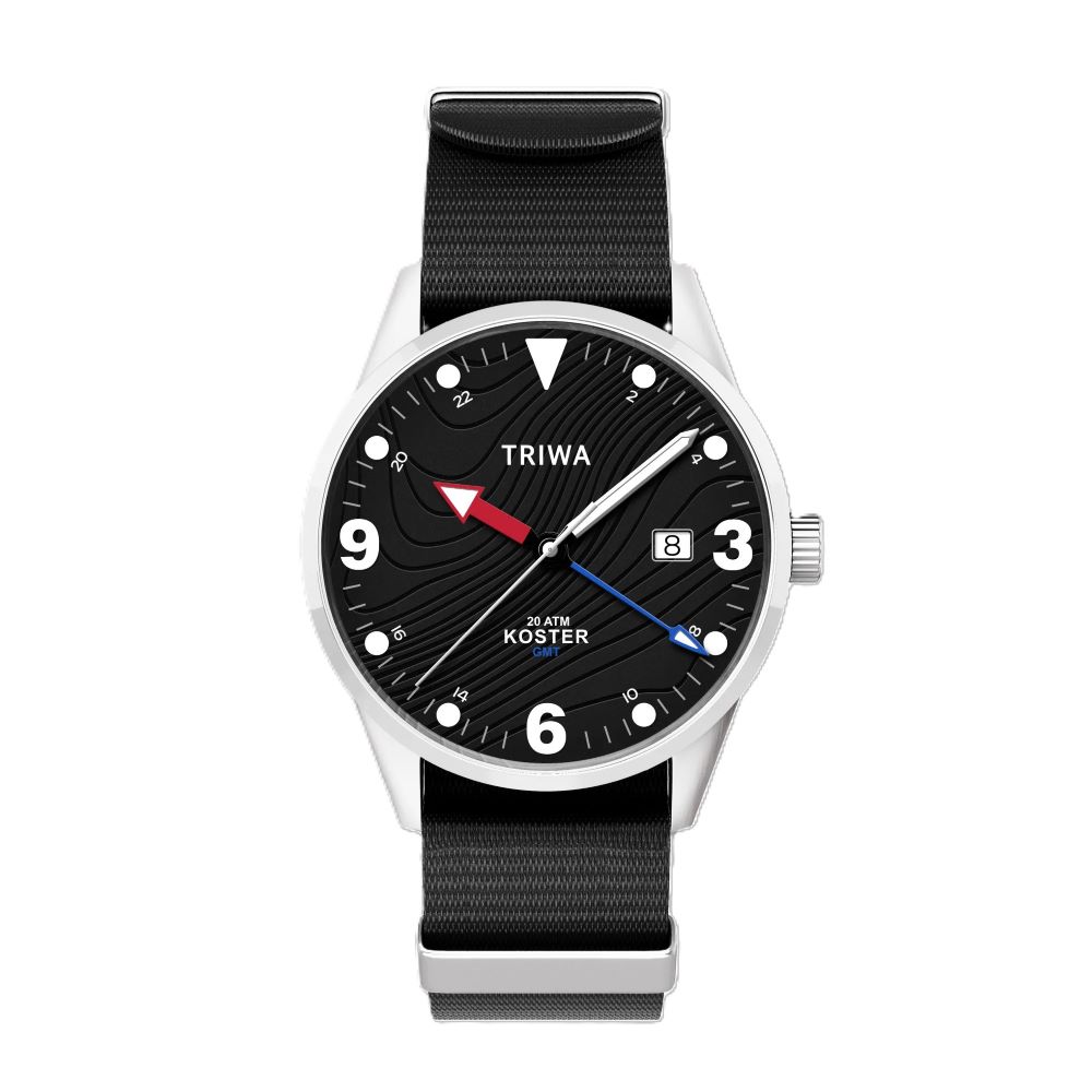 TRIWA Armbanduhr KOSTER "Ocean Plastic", schwarzes Zifferblatt mit Textilband