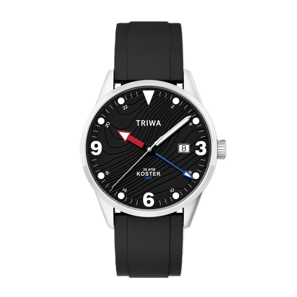 TRIWA Armbanduhr KOSTER "Ocean Plastic", schwarzes Zifferblatt, Silikonband
