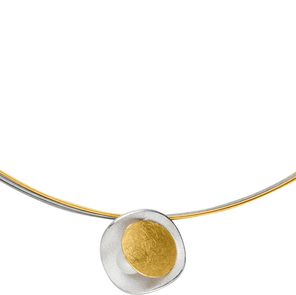 Collier Silber mit Gold und Perle (K1016pew)