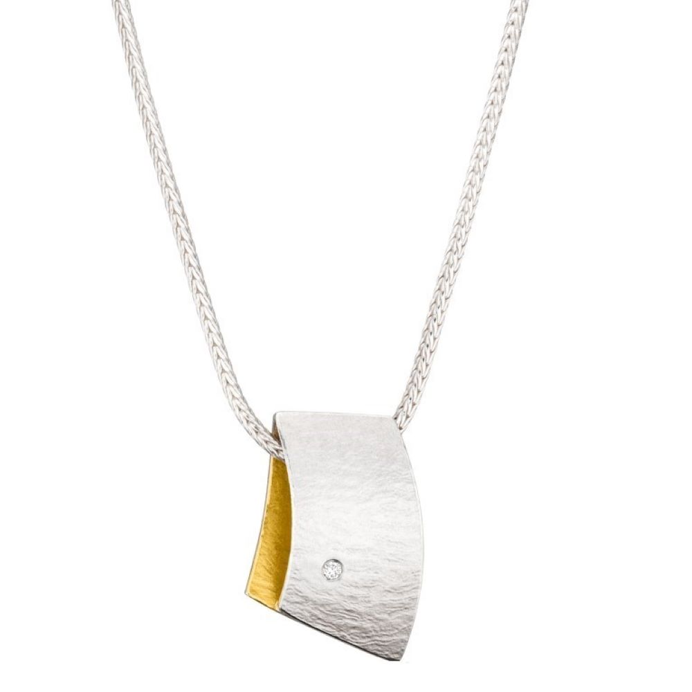 Collier Silber mit Gold und Brillant (K1198brw)