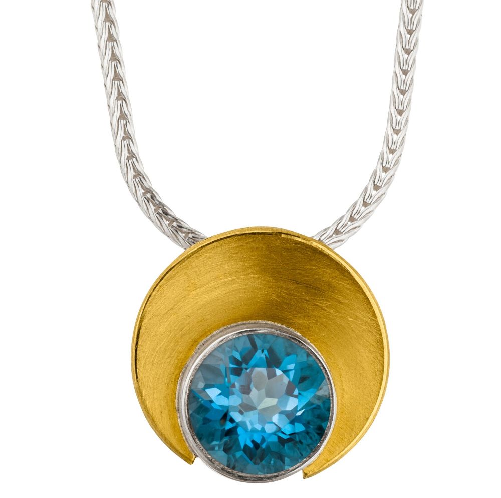 Collier Silber und Gold mit Edelstein Topas London blue  (K1301TLw)