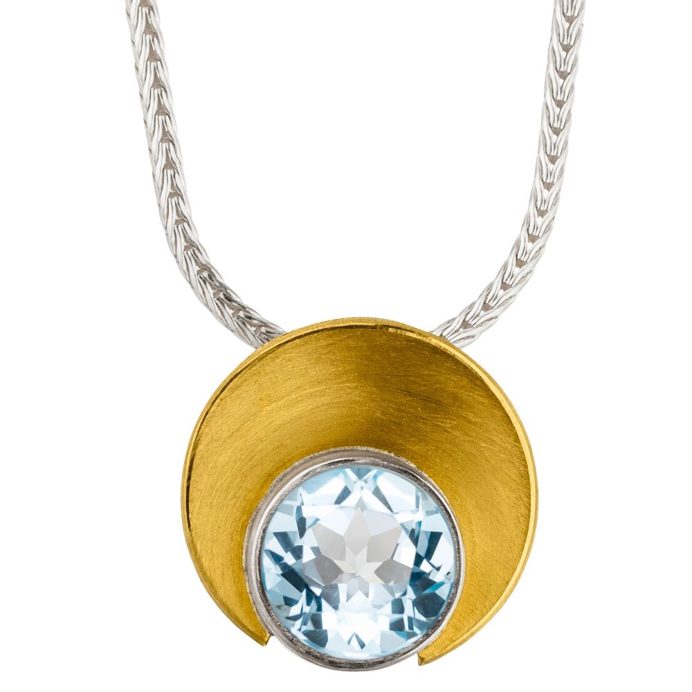 Collier Silber und Gold mit Edelstein Blautopas (K1301Tow)