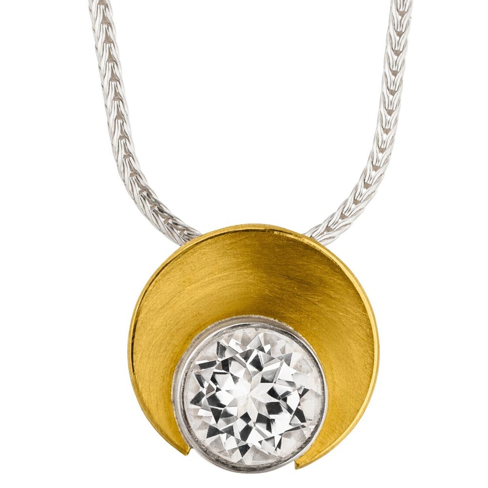 Collier Silber und Gold mit Edelstein weißer Topas (K1301WTow)