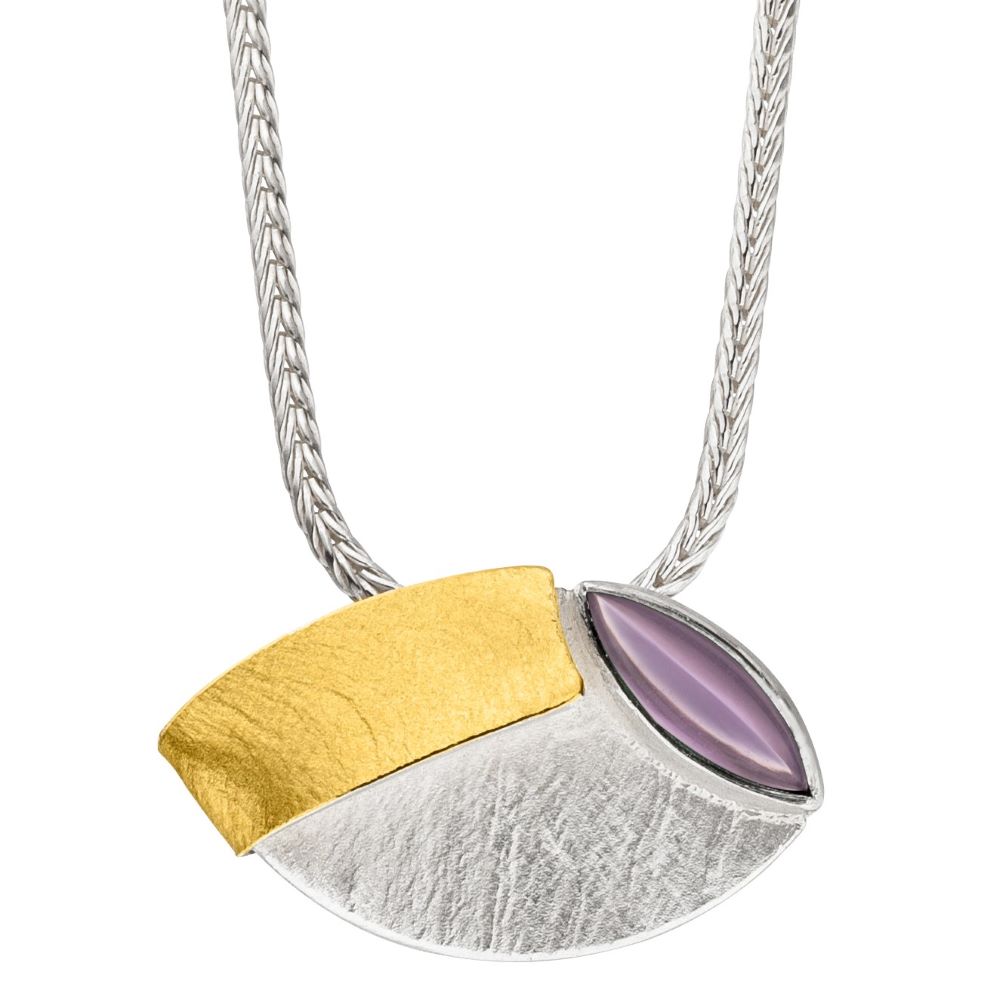 Collier Silber und Gold mit Edelsteinschliff Navette Amethyst  (K1329Amw)