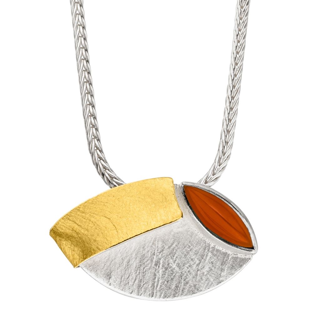 Collier Silber und Gold mit Edelsteinschliff Navette Karneol  (K1329KAw)