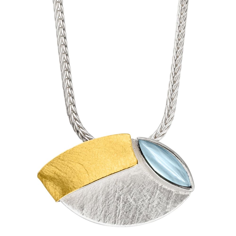 Collier Silber und Gold mit Edelsteinschliff Navette Blautopas  (K1329Tow)