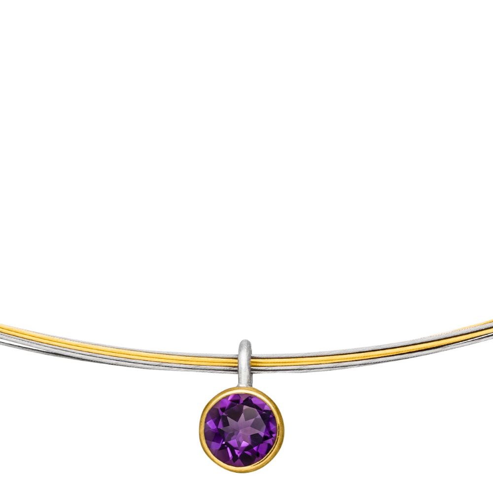 Collier Silber mit Gold und Edelstein Amethyst (K1397Amw)