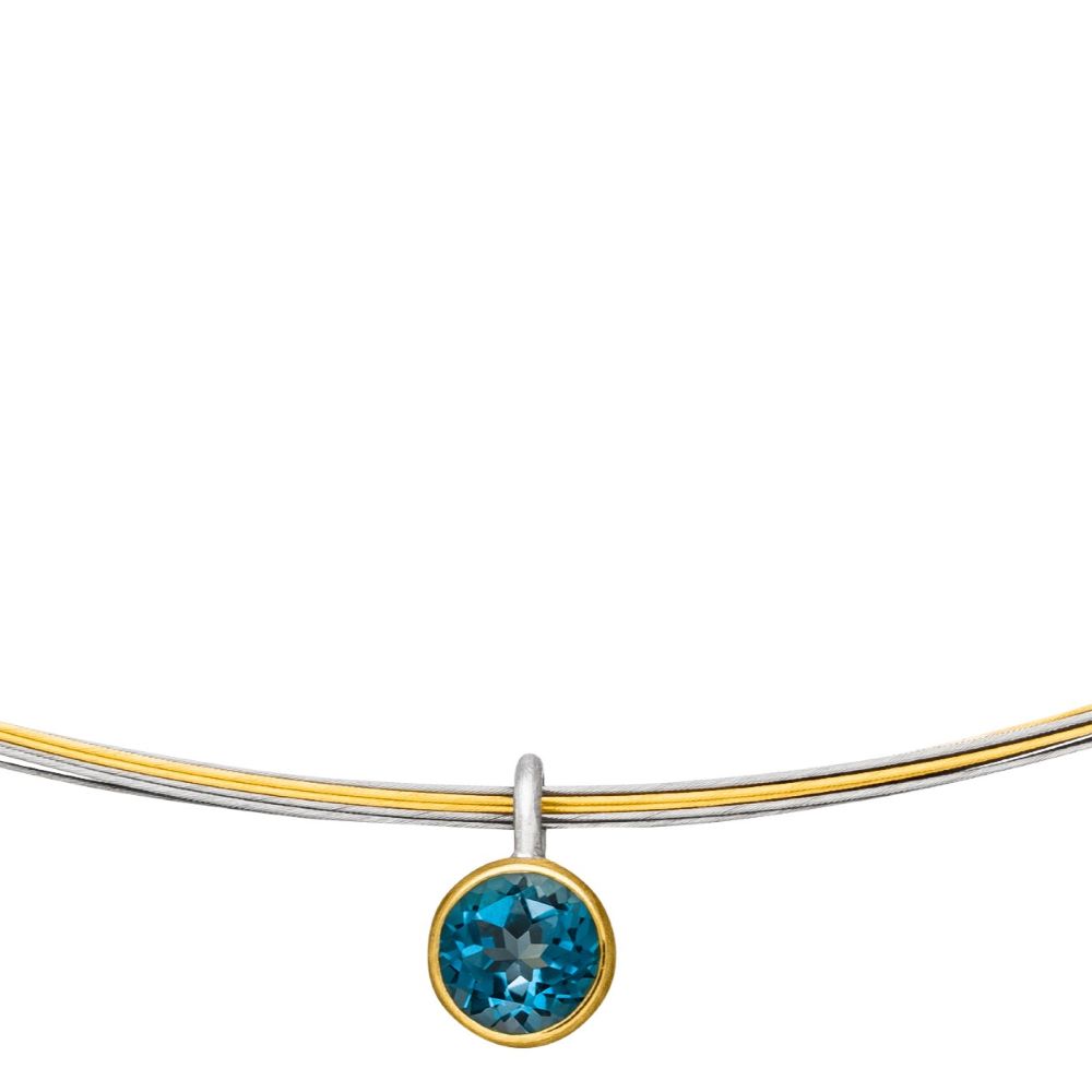 Collier Silber mit Gold und Edelstein Topas London blue (K1397TLw)