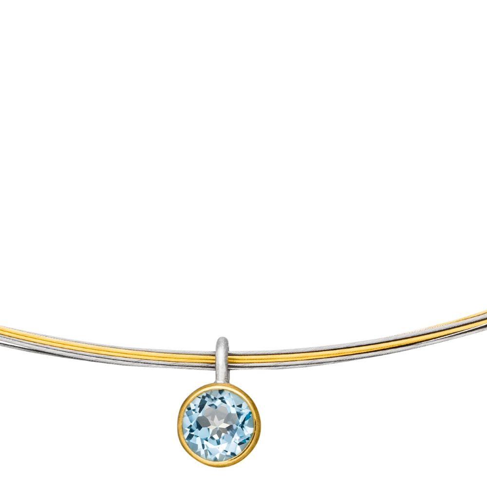 Collier Silber mit Gold und Edelstein Blautopas (K1397Tow)