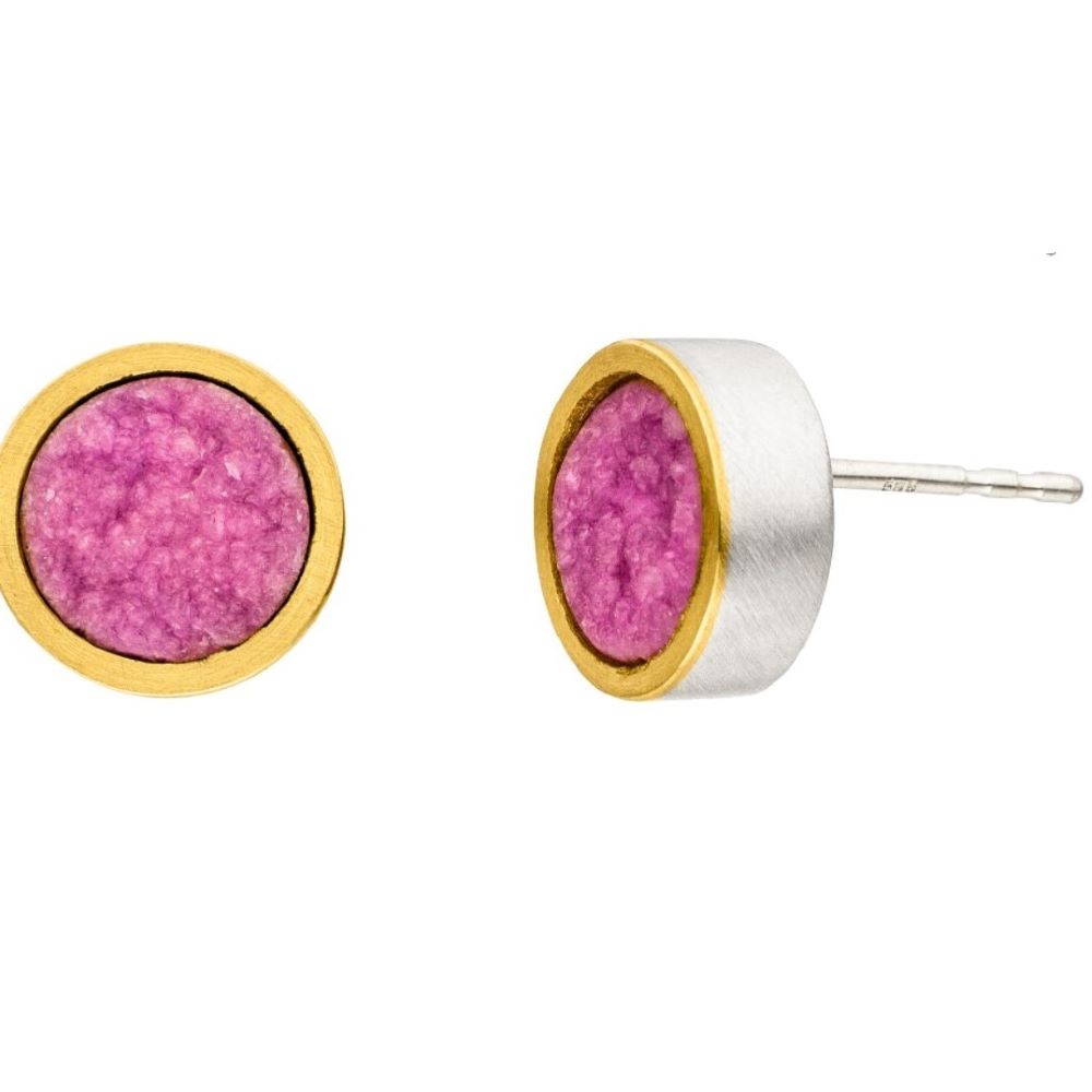 Ohrstecker Silber und Gold mit Edelsteinkristall Cobalt-Calcit (O909CCw)