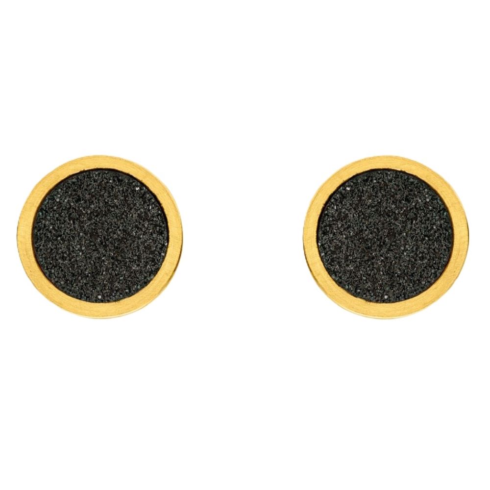 Ohrstecker Silber und Gold mit Edelsteinkristall dunkler Achat (O909Kdw)