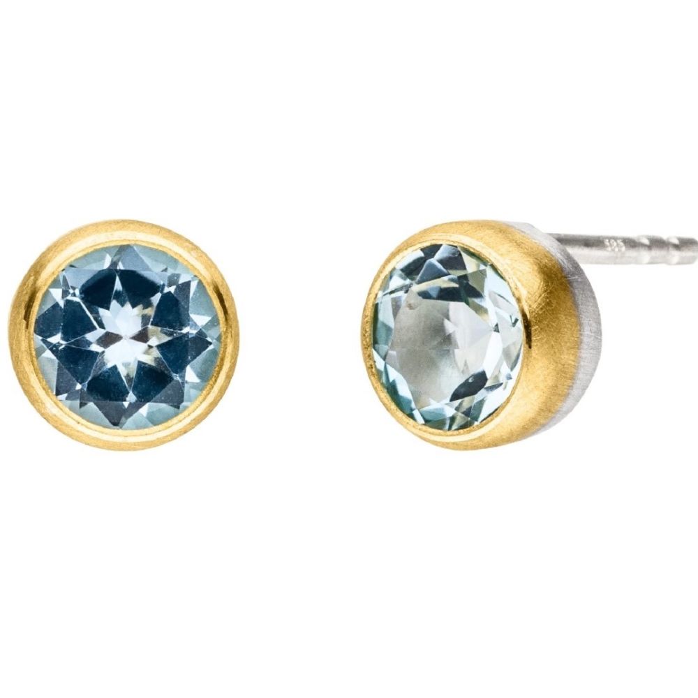 Ohrstecker Silber und Gold mit Farbedelstein Blautopas (O965Tow)