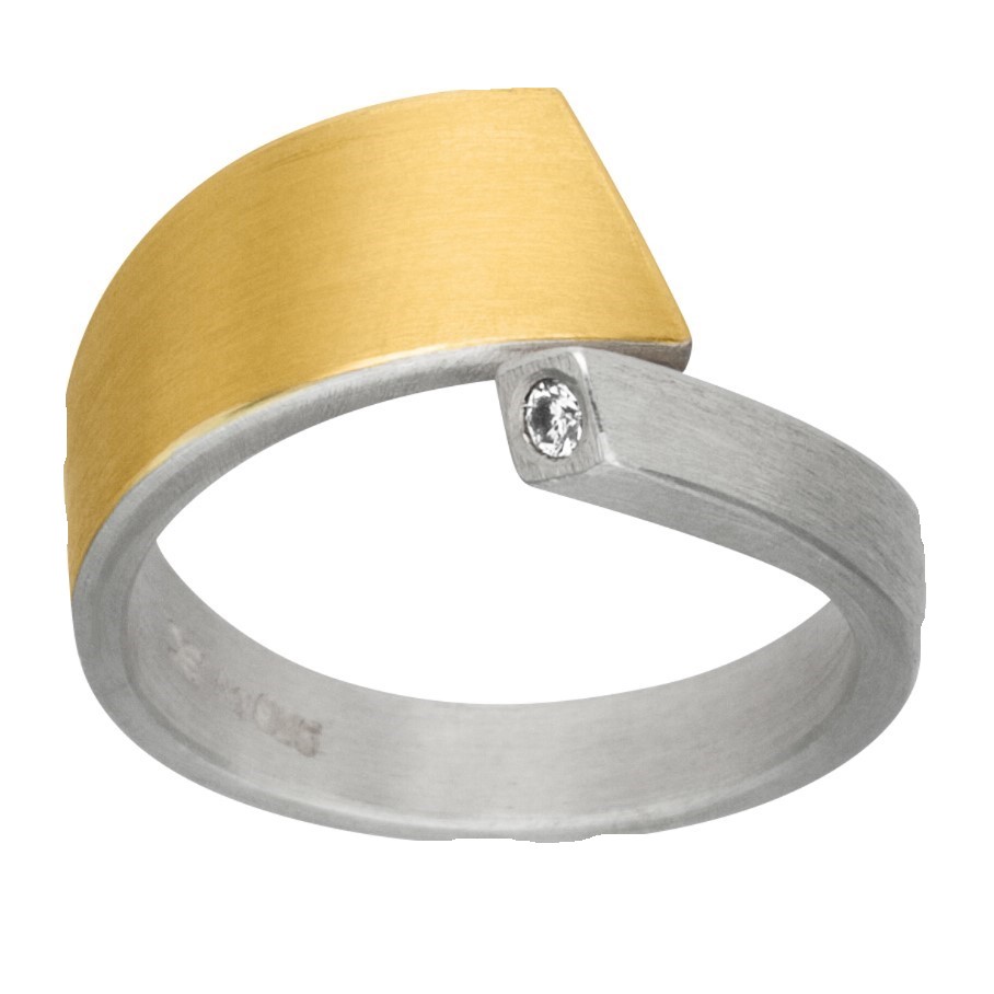 Ring Silber mit Gold und Brillant (R1011brw)