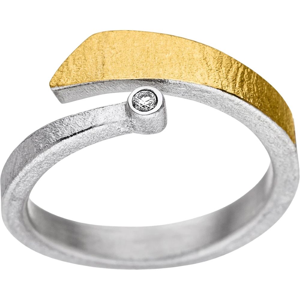 Ring Silber mit Gold und Brillant (R1189brw)