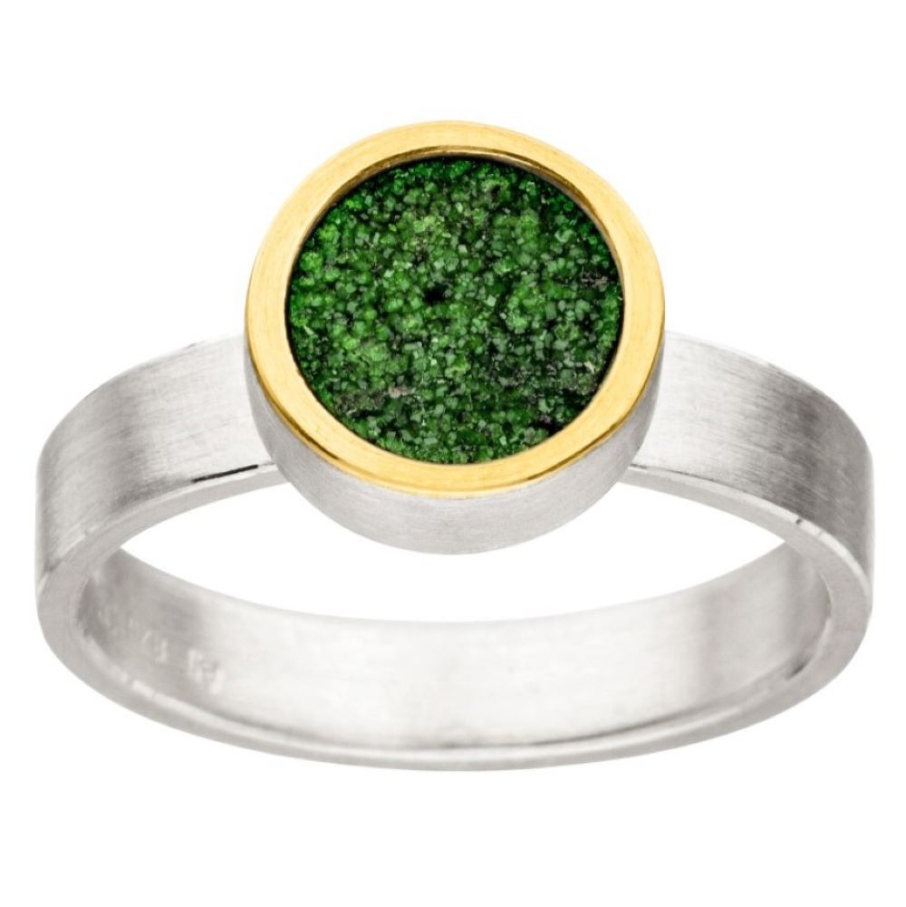 Ring Silber und Gold mit Edelsteinkristall Uwaworith (R1239UWw)