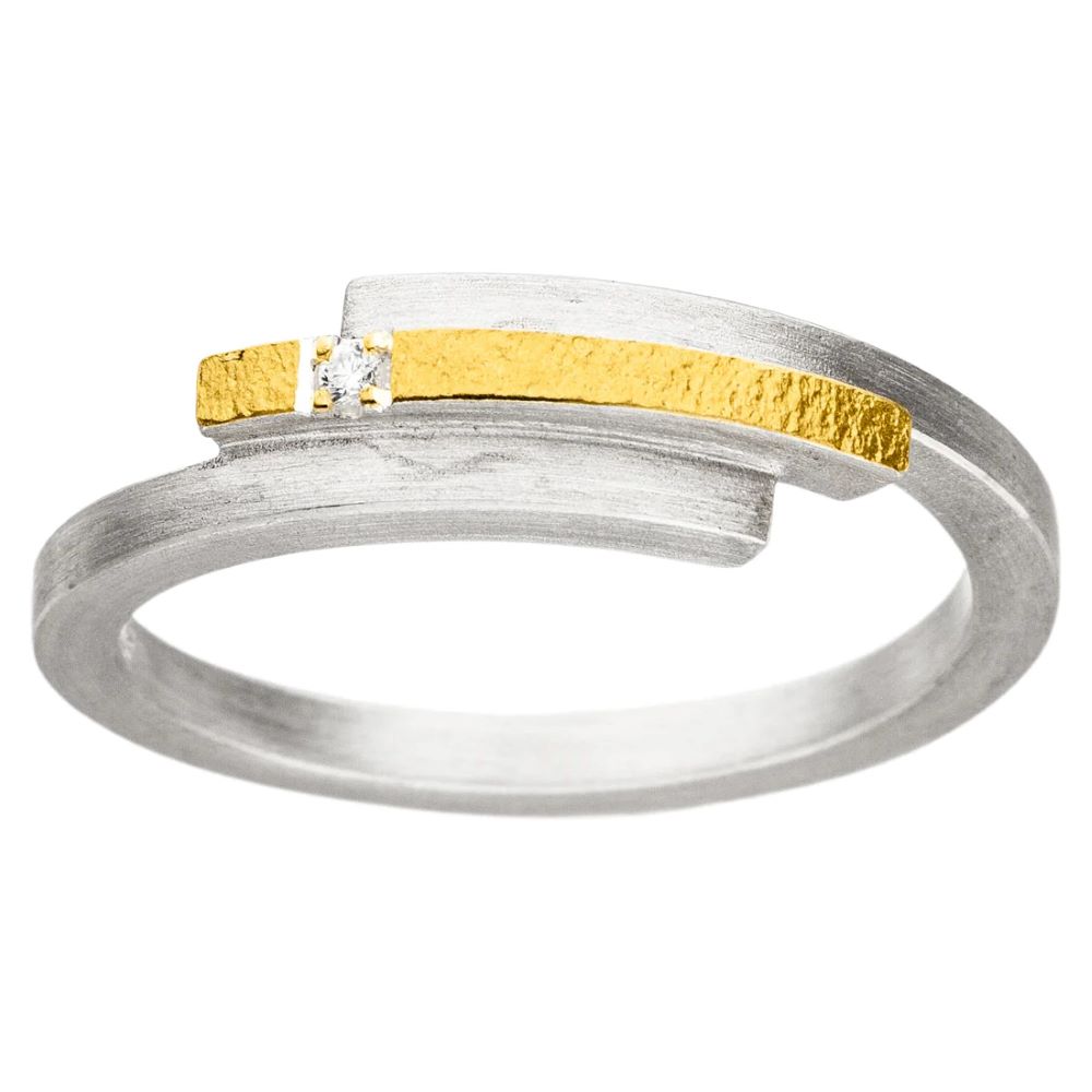 Ring Silber mit Gold und Brillant (R1267brw)