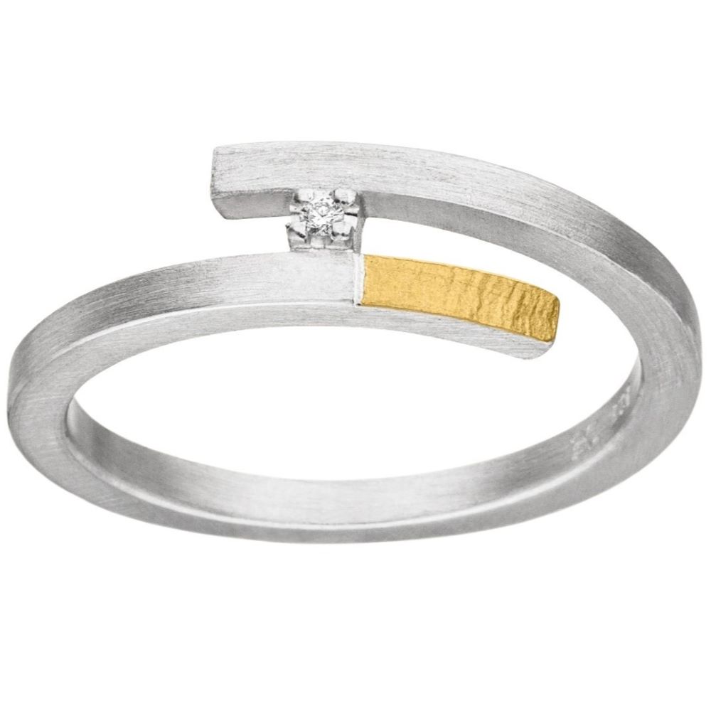 Ring Silber mit Gold und Brillant (R1300brw)