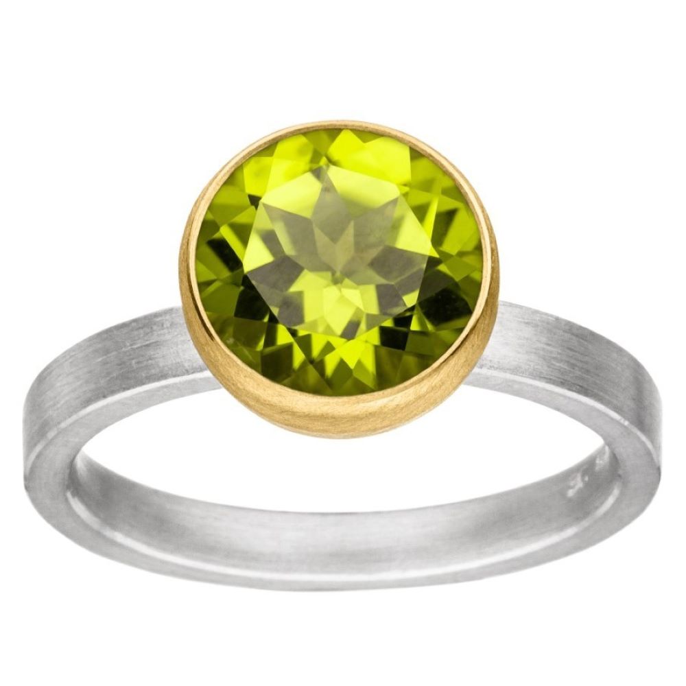 Ring Silber und Gold mit Farbedelstein Peridot (R1301PRw)