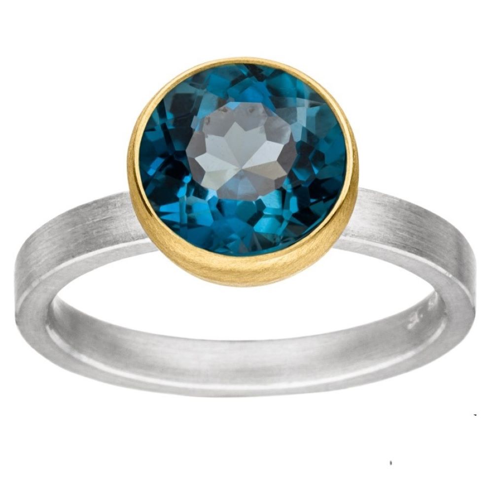 Ring Silber und Gold mit Farbedelstein Topas London blue (R1301TLw)