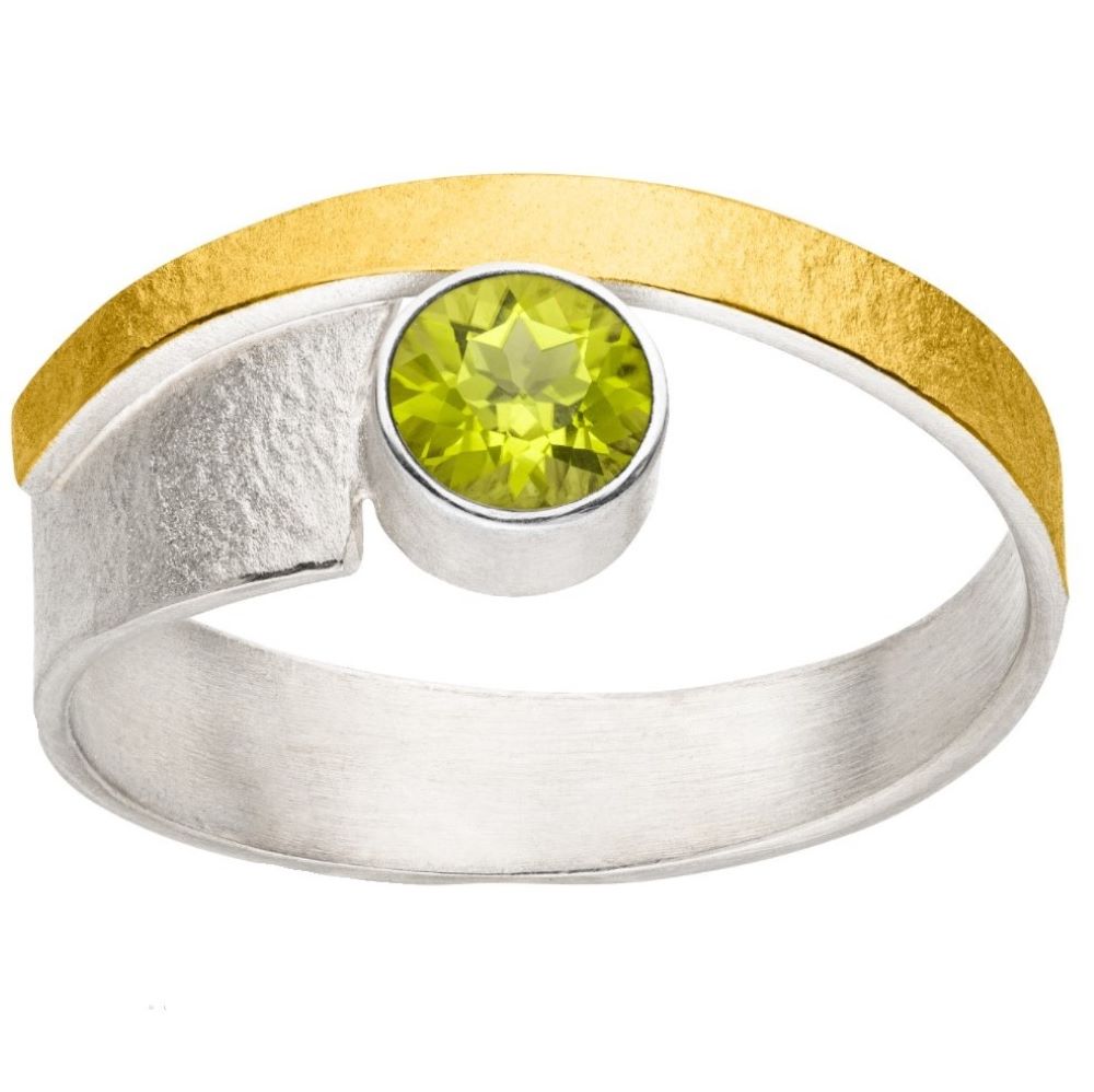 Ring Silber mit Gold und Edelstein Peridot (R1388Prw)