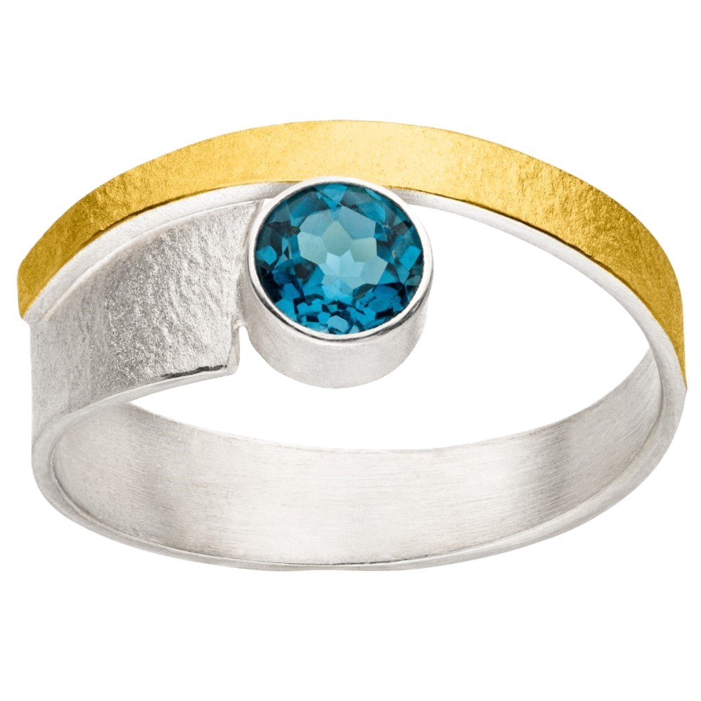 Ring Silber mit Gold und Edelstein Topas London blue (R1388TLw)