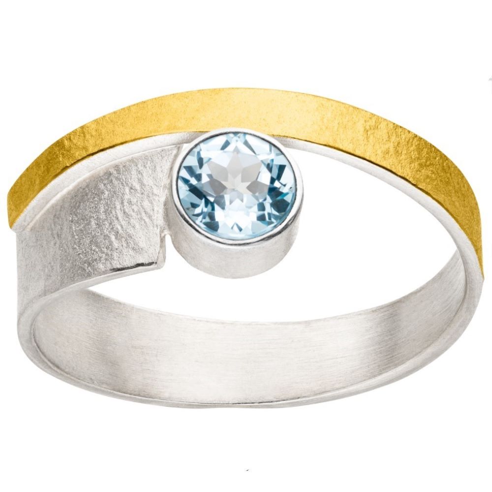 Ring Silber mit Gold und Edelstein Blautopas (R1388Tow)