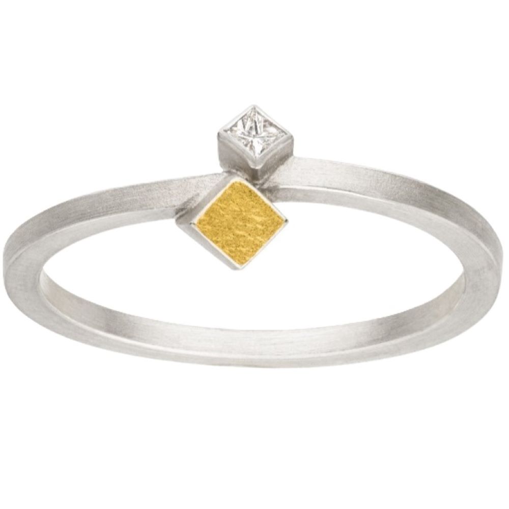 Ring Silber mit Gold und Diamant carree (R1390brw)