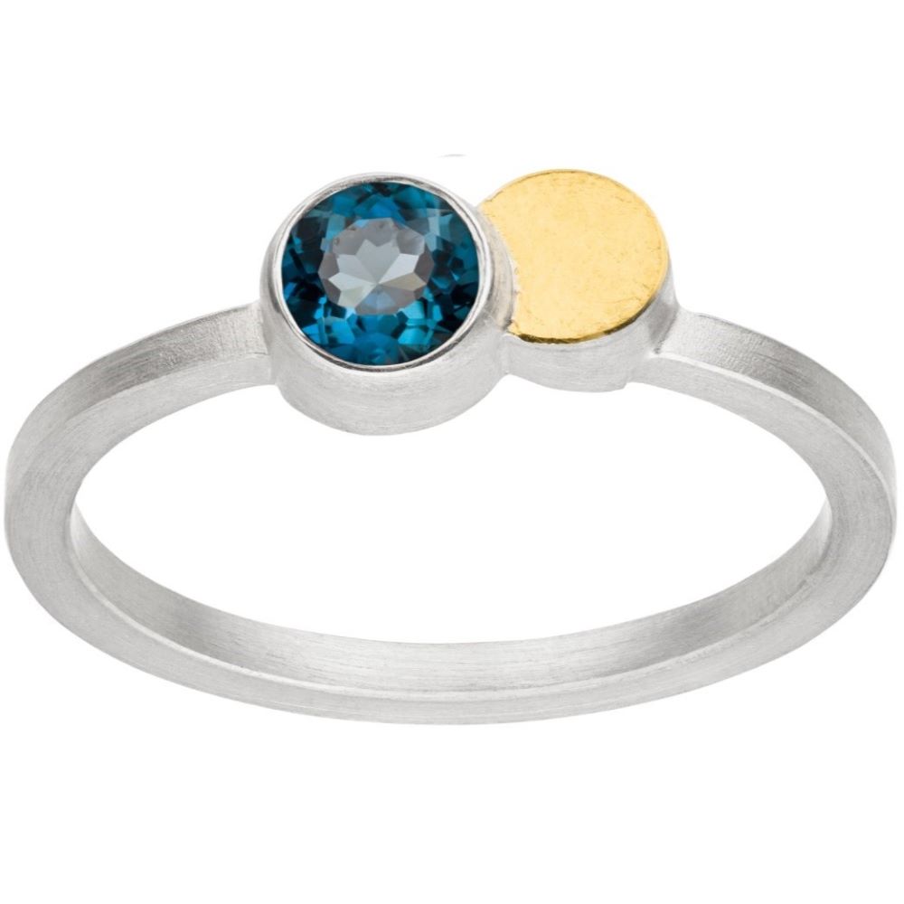 Ring Silber und Gold mit Edelstein Topas London blue (R1409TLw)