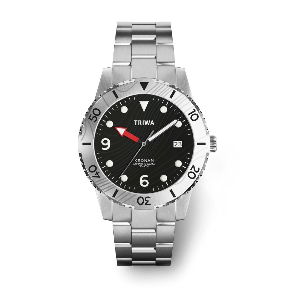 TRIWA Armbanduhr KRONAN SKERRY "Ocean Plastic", schwarzes Zifferblatt, Edelstahlband